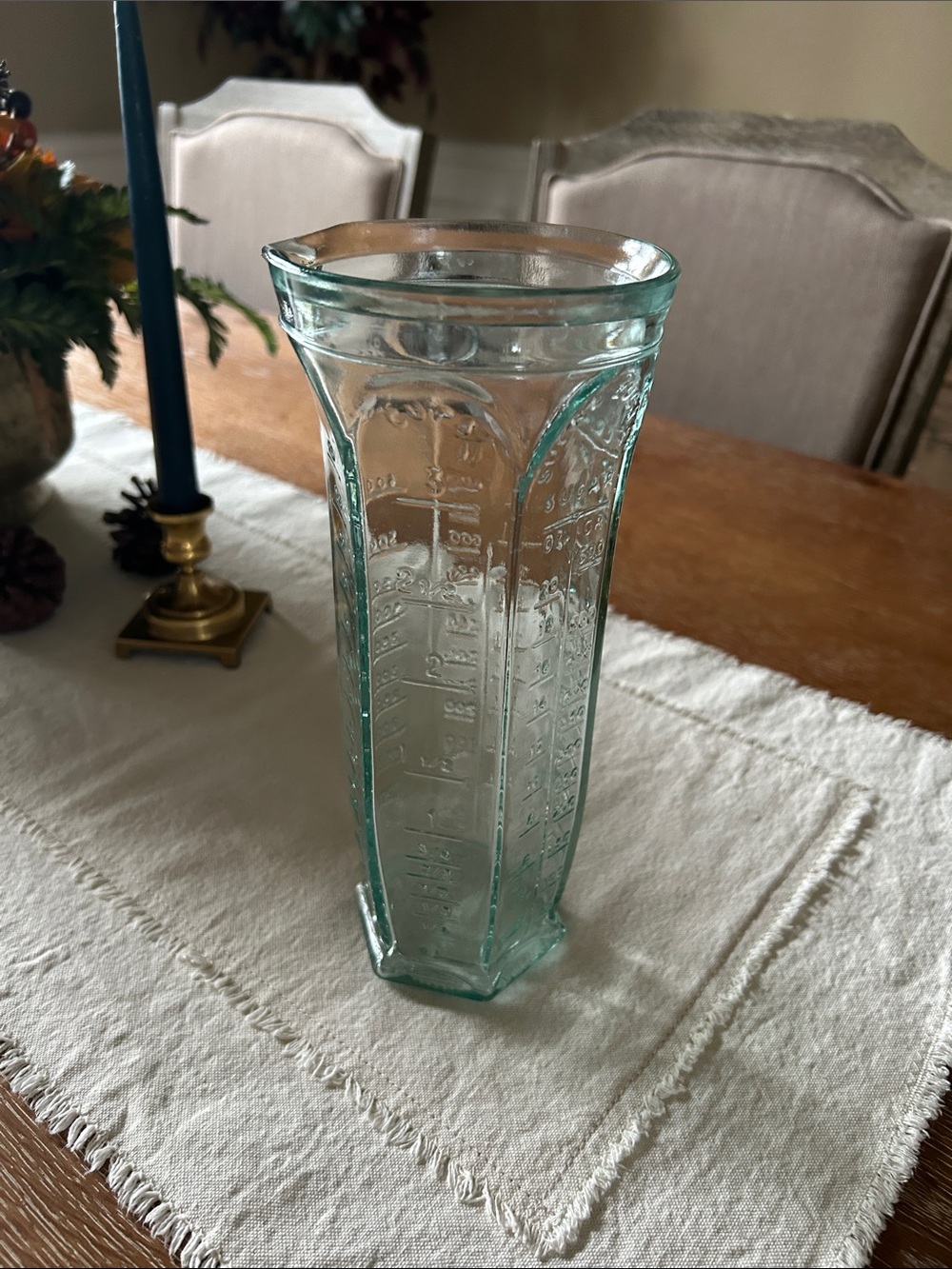Vintage Italian Vetreria Etrusca Dosatore Green Glass Six Sided Measuring Cup